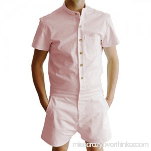MISYAA Jumpsuits for Men Short Sleeve Button Down Shirt Breathable Shorts Undershirt Masculinous Gifts Mens Overalls Pink B07NCY41LF